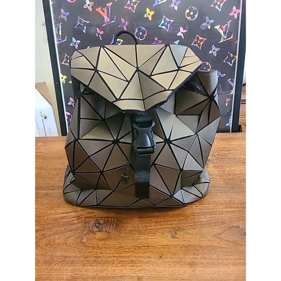 RARE! EMILIO PEPE Backpack Geometric Graphite CHARCOAL Slanted Triangle Bag - Picture 1 of 14